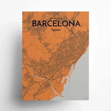 Barcelona city map poster in Oranje of size 18" x 24" by OurPoster.com