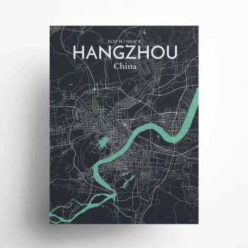 Hangzhou city map poster in Dream of size 18" x 24" by OurPoster.com