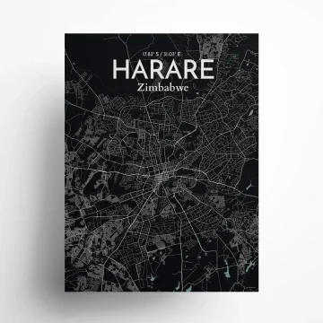 Harare city map poster in Midnight of size 18" x 24" by OurPoster.com