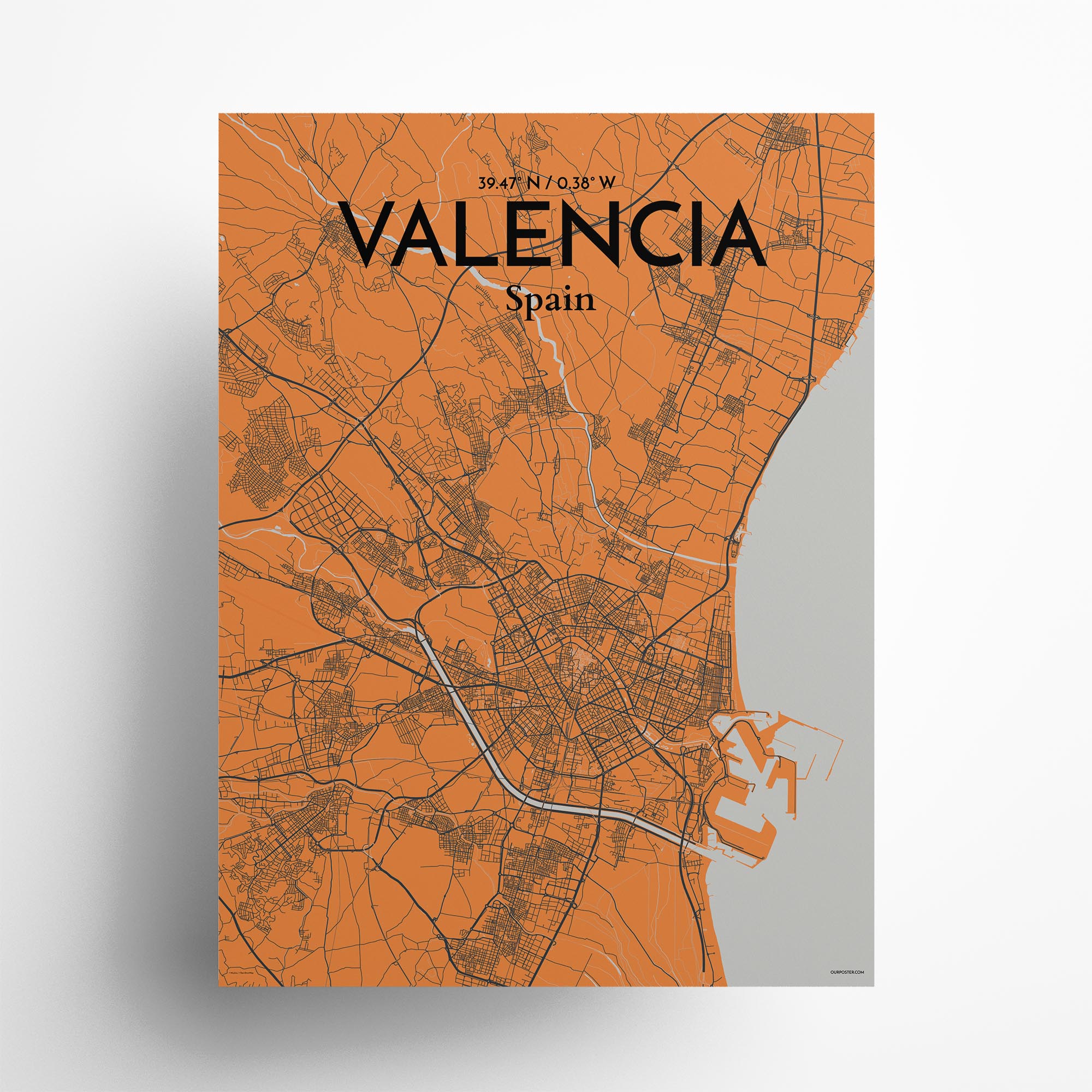 Valencia City Map Art Print Wall Decor Ourposter Com