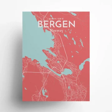 Bergen city map poster in Maritime of size 18" x 24"