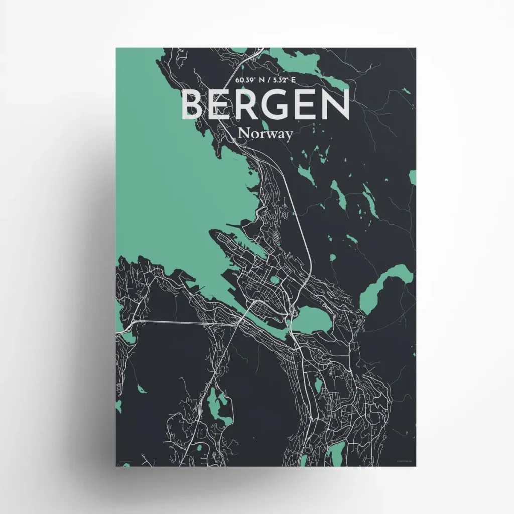 Bergen city map poster in Dream of size 50cm x 70cm by OurPoster.com