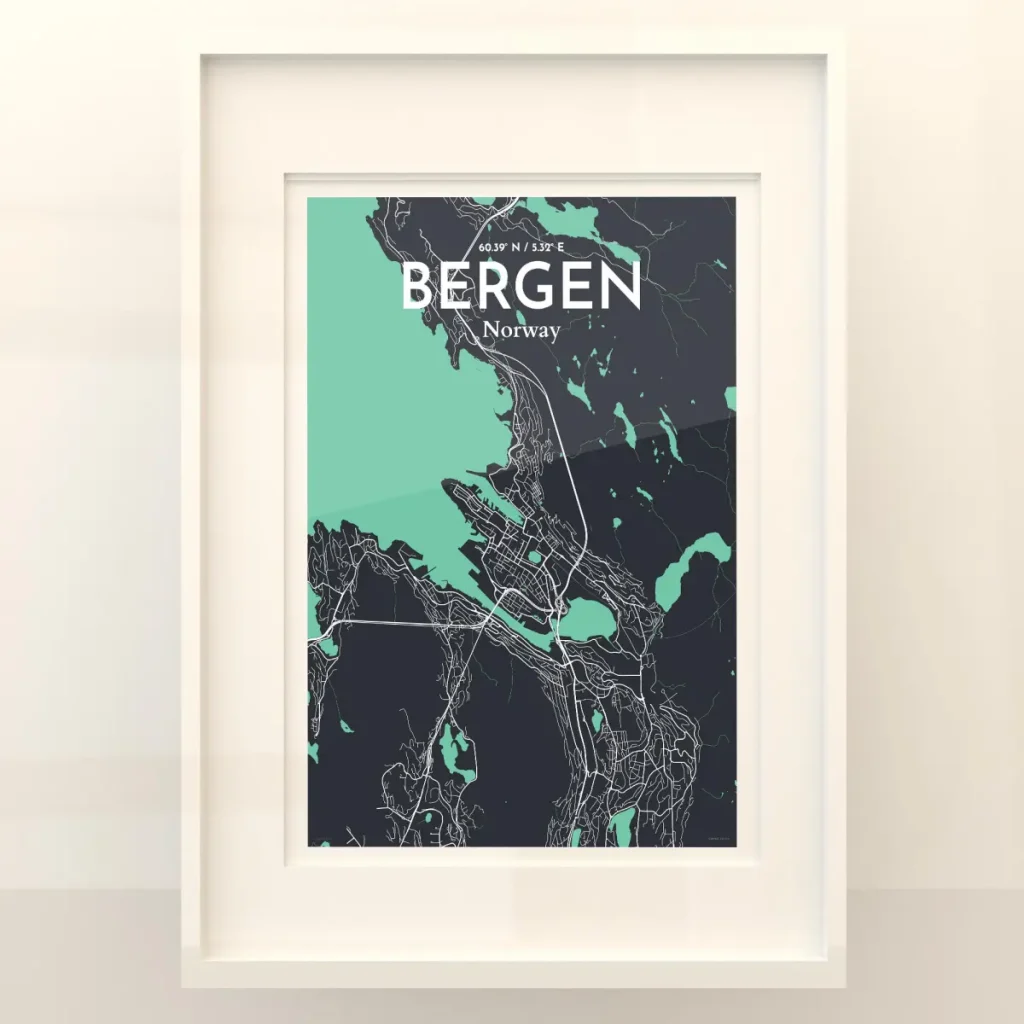 Bergen city map poster in Dream of size 50cm x 70cm by OurPoster.com