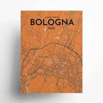 Bologna city map poster in Oranje of size 18" x 24"