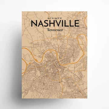 Nashville city map poster in Vintage of size 18" x 24" by OurPoster.com