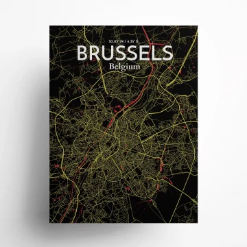 Brussels city map poster in Contrast of size 18" x 24" by OurPoster.com