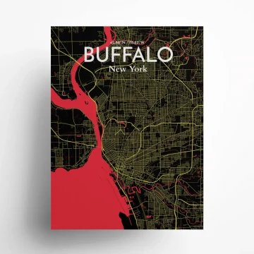 Buffalo city map poster in Contrast of size 18" x 24"