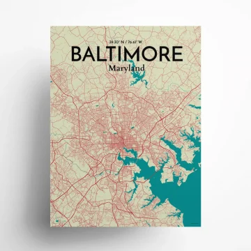 Baltimore city map poster in Tricolor of size 18" x 24" by OurPoster.com