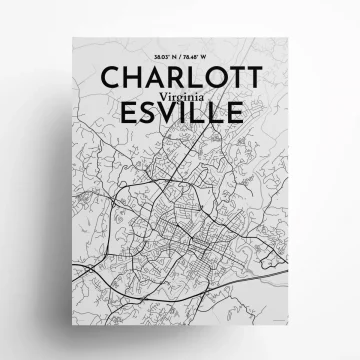 Charlottesville city map poster in Tones of size 18" x 24"