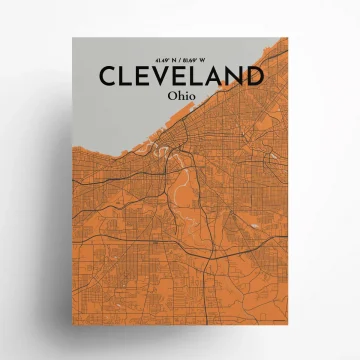 Cleveland city map poster in Oranje of size 18" x 24" by OurPoster.com