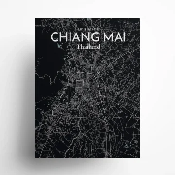 Chiang Mai city map poster in Midnight of size 18" x 24"