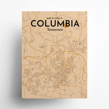 Columbia city map poster in Vintage of size 18" x 24"