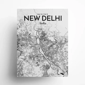 New Delhi city map poster in Ink of size 18" x 24" by OurPoster.com