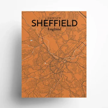 Sheffield city map poster in Oranje of size 18" x 24" by OurPoster.com