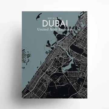 Dubai city map poster in Midnight of size 18" x 24"