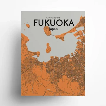 Fukuoka city map poster in Oranje of size 18" x 24" by OurPoster.com