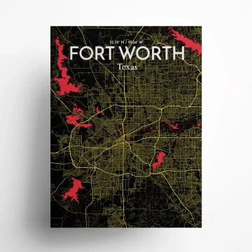 Fort Worth city map poster in Contrast of size 18" x 24" by OurPoster.com