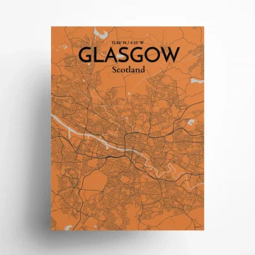 Glasgow city map poster in Oranje of size 18" x 24" by OurPoster.com