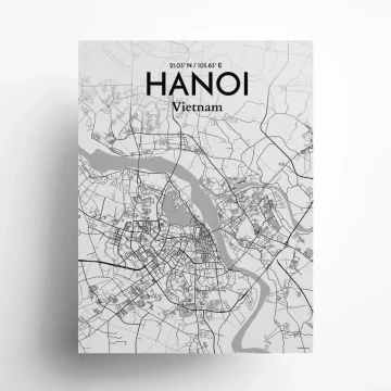 Hanoi city map poster in Tones of size 18" x 24"
