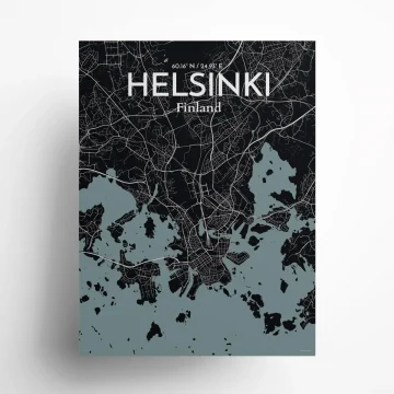 Helsinki city map poster in Midnight of size 18" x 24" by OurPoster.com