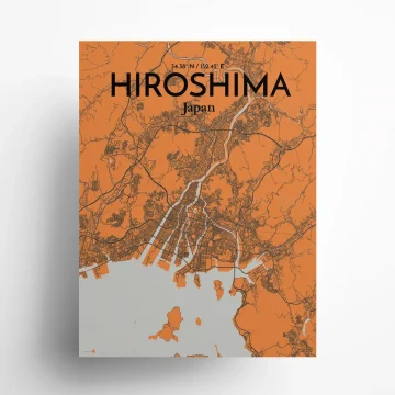 Hiroshima city map poster in Oranje of size 18" x 24" by OurPoster.com