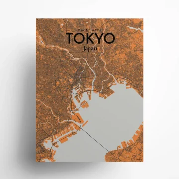 Tokyo city map poster in Oranje of size 18" x 24" by OurPoster.com