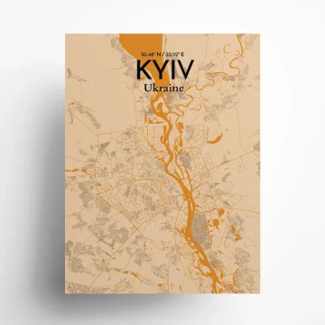 Kyiv city map poster in Vintage of size 18" x 24"