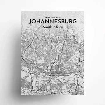 Johannesburg city map poster in Tones of size 18" x 24"