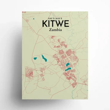 Kitwe city map poster in Tricolor of size 18" x 24" by OurPoster.com