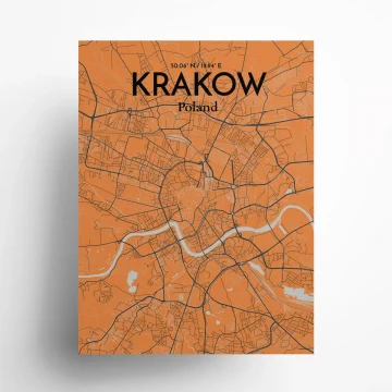 Krakow city map poster in Oranje of size 18" x 24" by OurPoster.com