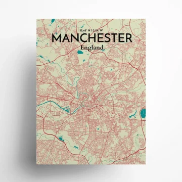Manchester city map poster in Tricolor of size 18" x 24" by OurPoster.com