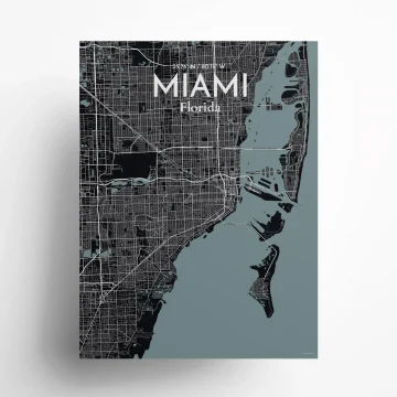 Miami city map poster in Midnight of size 18" x 24" by OurPoster.com