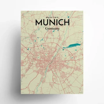 Munich city map poster in Tricolor of size 18" x 24" by OurPoster.com