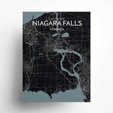 Niagara Falls city map poster in Midnight of size 18" x 24" by OurPoster.com