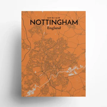 Nottingham city map poster in Oranje of size 18" x 24" by OurPoster.com