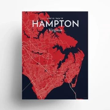 Hampton city map poster in Nautical of size 18" x 24"
