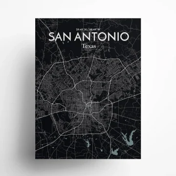 San Antonio city map poster in Midnight of size 18" x 24" by OurPoster.com