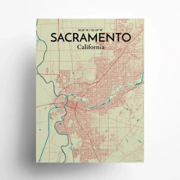 Sacramento city map poster in Tricolor of size 18" x 24" by OurPoster.com
