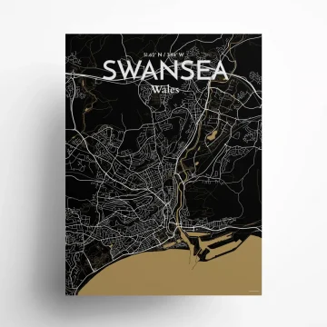 Swansea city map poster in Luxe of size 18" x 24" by OurPoster.com