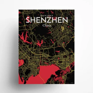 Shenzhen city map poster in Contrast of size 18" x 24" by OurPoster.com