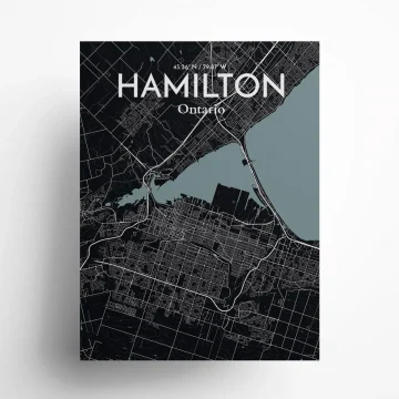 Hamilton city map poster in Midnight of size 18" x 24" by OurPoster.com
